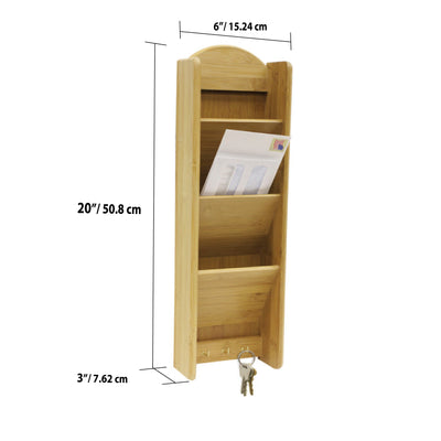8 of 8:Porte-courrier en bambou à 3 niveaux Home Basics avec crochets pour clés, marron, 50 x 15 x 7,6 cm 