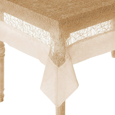 2 of 6:Crown Mesh Lace with Border Design Tablecloth, Ivory-Gold 