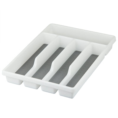 2 of 4:Home Basics Bandeja para cubiertos de plástico con compartimentos revestidos de goma, color blanco 