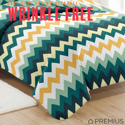 8 of 10:PREMIUS Montego 3 Piece Microfiber Wrinkle-Free Quilt Set, Green-Yellow 