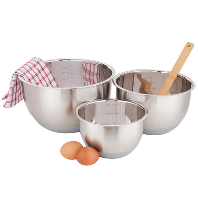 6 of 7:Home Basics 3 Piece Stainless Steel Nesting Mixing Bowls with Rubber Bottoms 