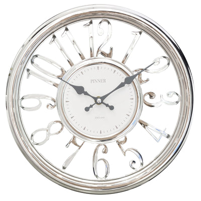 1 of 1:PREMIUS Round Electroplated Analog Wall Clock, Silver, 12 Inches 