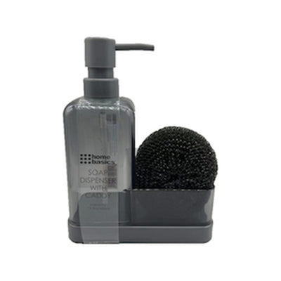 1 of 1:Home Basics Plastic Soap Dispenser with Sponge and Compartment, Smoke Gray, 13.5 Ounces 