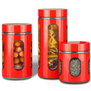 1 of 4:Premius Airtight 3-Piece Kitchen Glass Canister Set, Red 