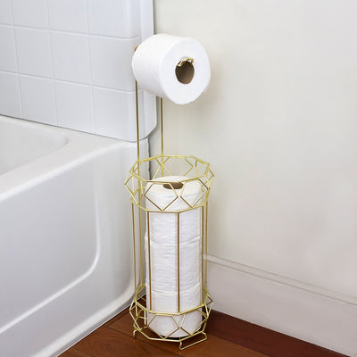 7 of 12:Home Basics Prism Freestanding Dispensing Toilet Paper Holder, Gold 