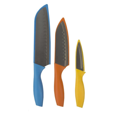 2 of 3:Home Basics 3 Piece Stainless Steel Colorful Slip Covers Knife Set 