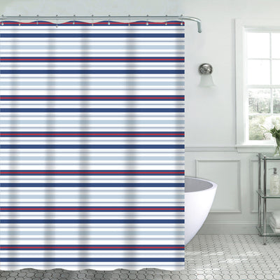 1 of 1:Shirley 13-Piece Striped Canvas Shower Curtain, Blue-Red, 70x72 Inches 