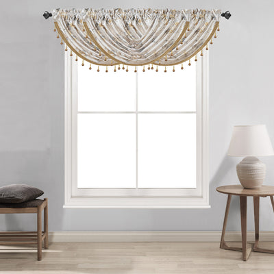 5 of 16:Teagan Floral Printed Crushed Satin Rod Pocket Window Panel and Waterfall Valance Treatments 