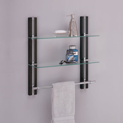 3 of 4:Neu Home Deluxe Tempered Glass Shelf with Towel Bar 