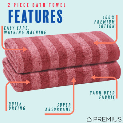 21 of 41:Serviette de bain PREMIUS à rayures, 100 % coton teint en fil, 27 x 54 pouces 