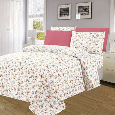 4 of 4:Essentials Neutral 4 & 6 Piece Printed Wrinkle-Free Sheet Set, Mini Roses 
