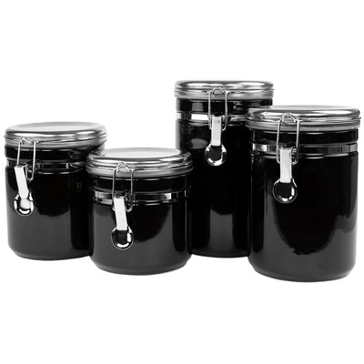 2 of 7:Ensemble de 4 boîtes Home Basics avec couvercles en acier inoxydable, noir 