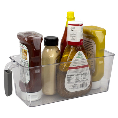 1 of 5:Home Basics Contenedor de almacenamiento de plástico extraíble pequeño con mango de agarre suave, transparente 