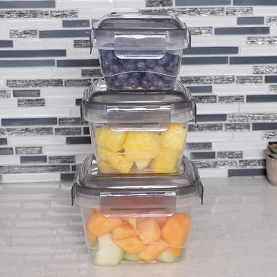 4 of 4:Home Basics Locking Square Food Storage Containers with Grey Steam Vented Lids, (Set of 6) 