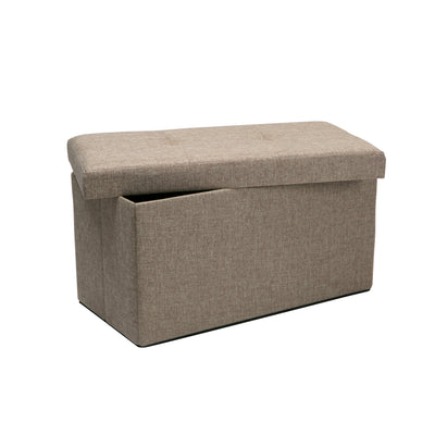 4 of 4:Simplify Faux Linen Double Folding Storage Ottoman, Natural, 30x15x15 Inches 
