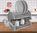 1 of 6:Home Basics 2-Tier Plastic Dish Drainer, Grey, 22x11x13.5 Inches 