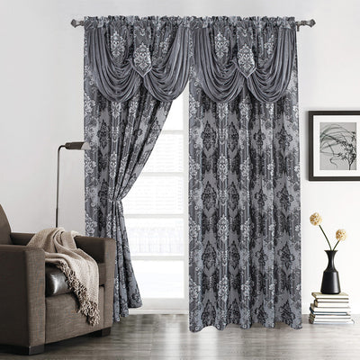 1 of 5:Sheriann Damask Jacquard Rod Pocket Window Panel with Valance, 54x84 Inches 