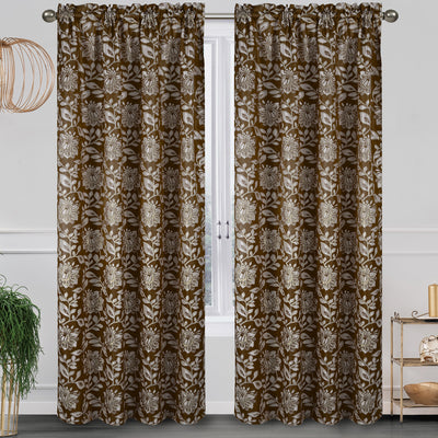 12 of 18:Rideau de fenêtre à passe-tringle et cantonnière en jacquard floral Magnolia, tous vendus séparément 