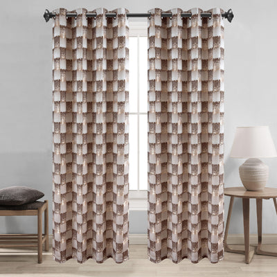 2 of 6:Noelle Checkered Geometric Jacquard Grommet Window Curtain Panel, 54x90 Inches 