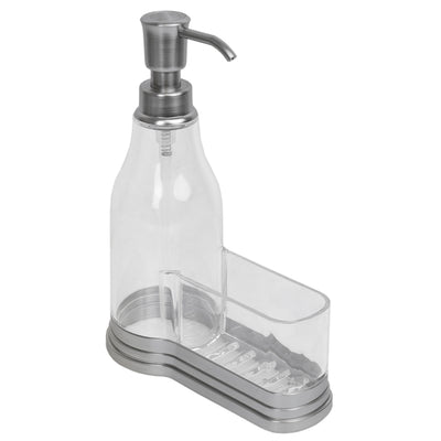 3 of 6:Home Basics Plastic Soap Dispenser with Brushed Steel Top and Sponge Holder, Satin Nickel 