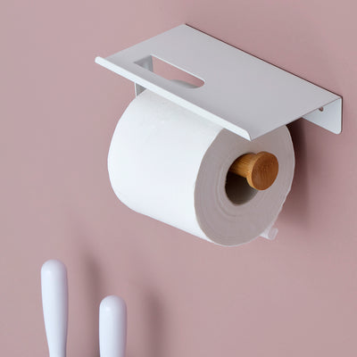 4 of 4:Home Basics Wall Mount Toilet Paper Holder with Phone Shelf, White 