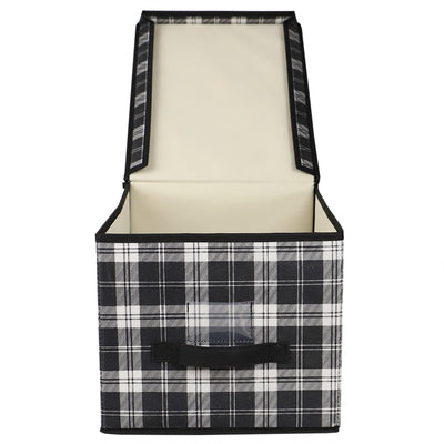 3 of 4:Home Basics Plaid Non-Woven Large Storage Box with Label Window, Black 