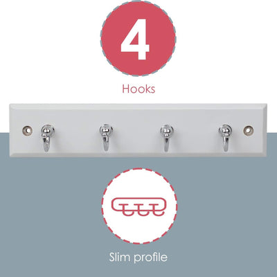 2 of 4:Home Basics 4 Hook Wall Mounted Key Holder Rack, White 