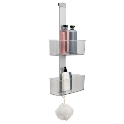 3 of 4:Bath Bliss Adjustable Rust Proof Aluminum 2 Tier Glass Door Shower Caddy 