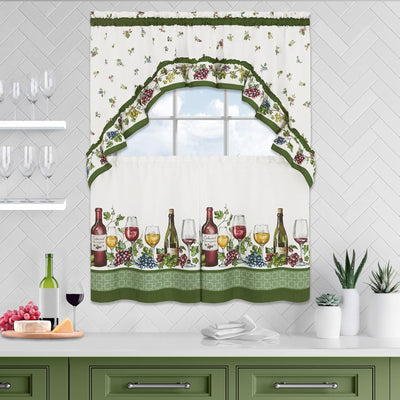 1 of 6:Achim Napa Printed Tier and Swag Kitchen Curtain Set, Green, 57x36 Inches 