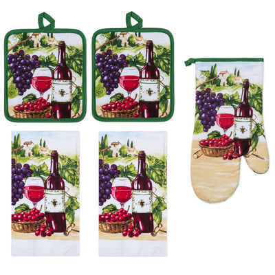 30 of 61:PREMIUS 5 Piece Printed Kitchen Linen Set, 2 Cotton Towels, 2 Pot Holders, 1 Oven Mitt 