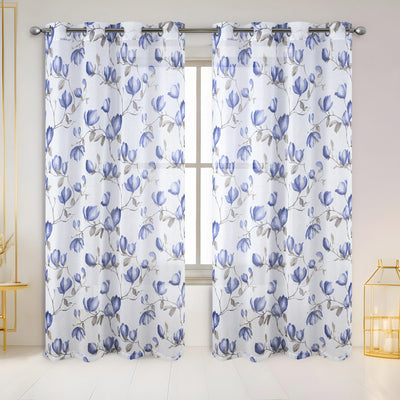 1 of 5:Ashlei Sheer Tulip Printed Grommet Window Panel Curtain, 54x84 Inches 