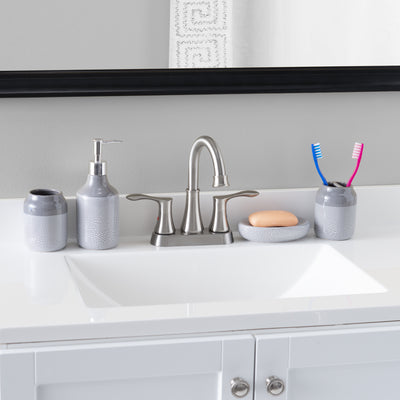 4 of 5:Home Basics Crackle Juego de accesorios de baño de cerámica de 4 piezas, gris 