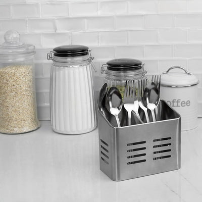 4 of 6:Home Basics Dual Compartment Stainless Steel Cutlery Holder 