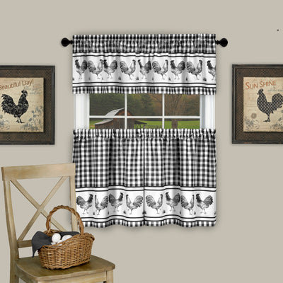 1 of 2:Paire de rideaux de fenêtre Barnyard avec cantonnière - 58 x 24 - Noir 
