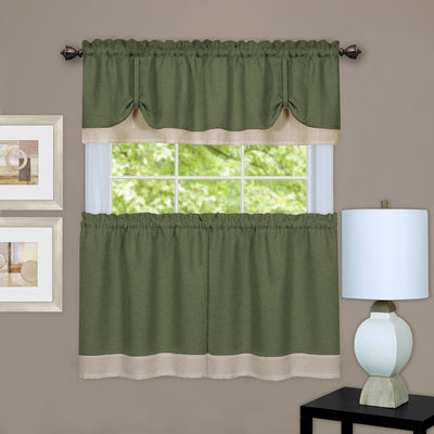 1 of 3:Darcy Window Curtain Tier and Valance Set 58x36/58x14 - Green/Camel 