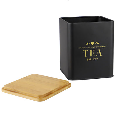 2 of 5:Home Basics Bistro 50 oz. Tin Tea Canister with Bamboo Lid, Black 