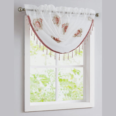 6 of 18:Lourdes Damask Embroidered Sheer Rod Pocket Window Panel And Valance Treatments 