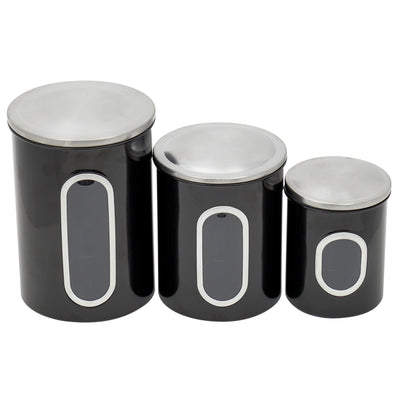 1 of 4:Home Basics Lot de 3 boîtes de conservation en acier inoxydable avec fenêtre, noir 