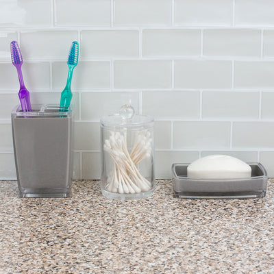 4 of 6:Home Basics Round Plastic Cotton Swab and Ball Holder, Clear 