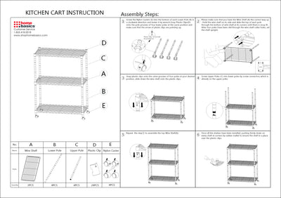 3 of 3:Home Basics 3 Tier Wire Shelf Rack with Wheels, Chrome 