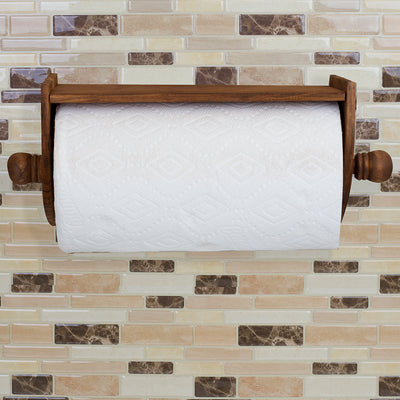 6 of 6:Home Basics Quick Install Rustic Pine Wood Wall Mounted Paper Towel Holder with Flat Top, Brown 