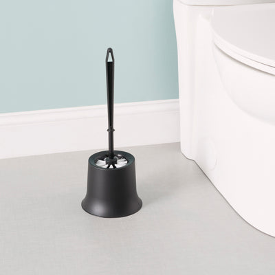 11 of 14:Home Basics Plastic Toilet Brush with Compact Holder, Black 