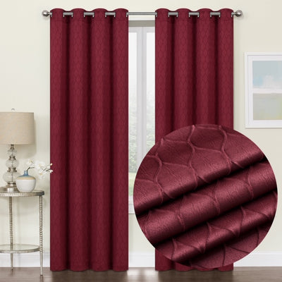 1 of 6:Mackenna Ogee Jacquard Grommet Window Panel, Burgundy, 52x84 Inches 
