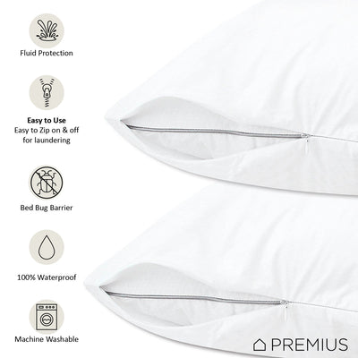 2 of 12:Paquete de 2 protectores de almohada impermeables con cremallera Premius, blanco 