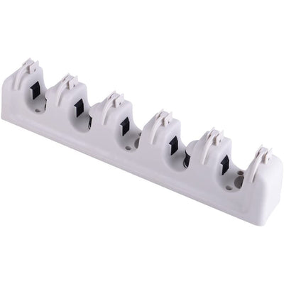 3 of 7:Home Basics - Organizador de escoba y fregona de plástico con 5 ranuras y 6 ganchos, color blanco 