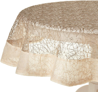 5 of 6:Crown Mesh Lace with Border Design Tablecloth, Ivory-Gold 
