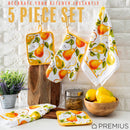 56 of 61:PREMIUS 5 Piece Printed Kitchen Linen Set, 2 Cotton Towels, 2 Pot Holders, 1 Oven Mitt 