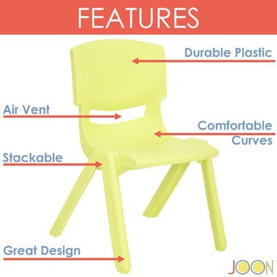 2 of 7:JOON Stackable Plastic Kids Learning Chairs, Lime, 20.5x12.75X11 Inches, 2-Pack (Pack of 2) 