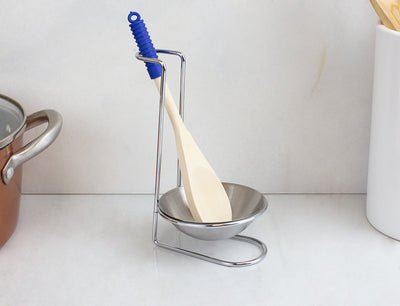 4 of 5:Home Basics Stainless Steel Spoon Rest with Wood Spoon 