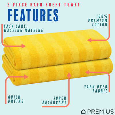 8 of 40:PREMIUS 2 Pack Stripes 100% Cotton Yarn Dyed Bath Sheet Towel, 32x64 Inches 